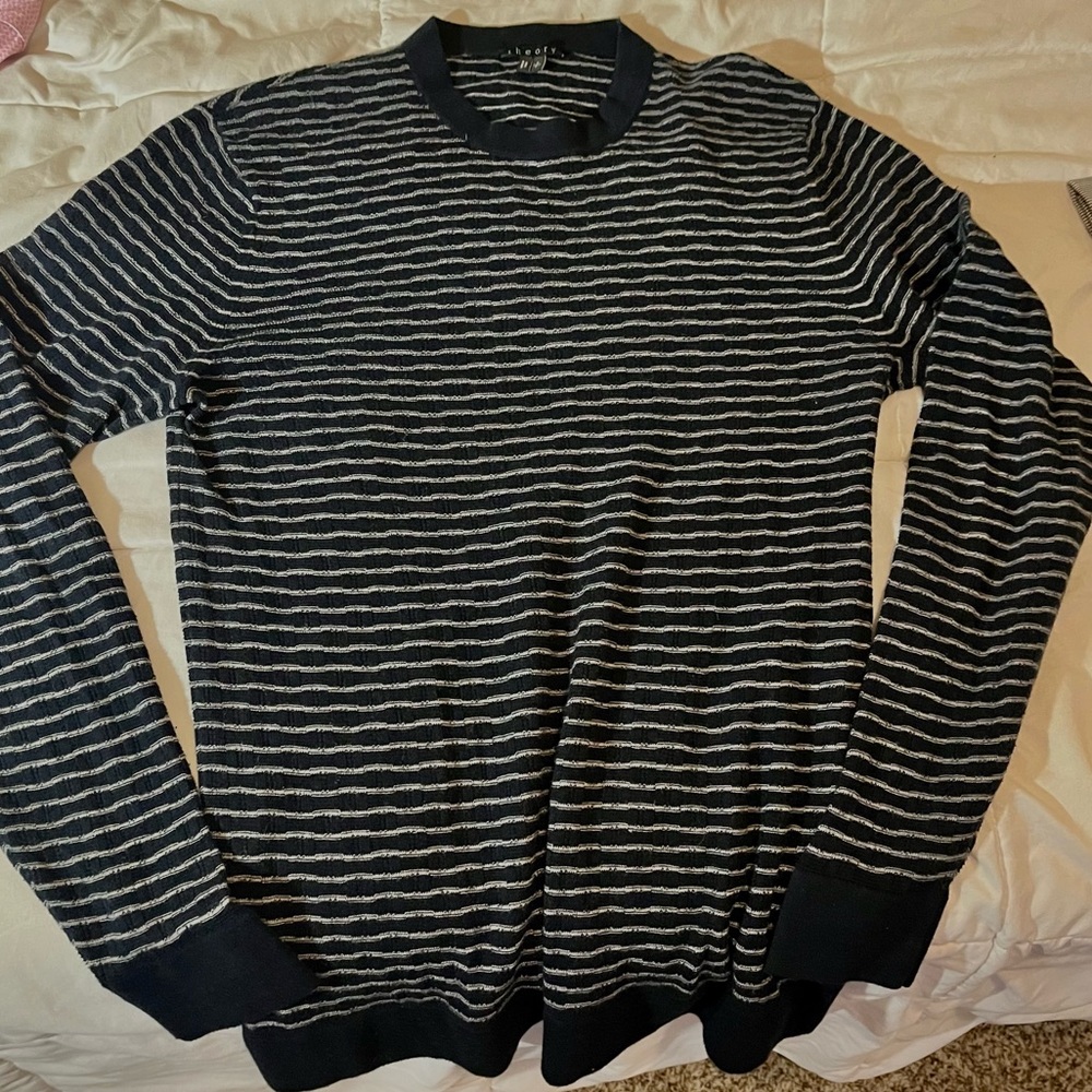 Blue and white striped theory sweater